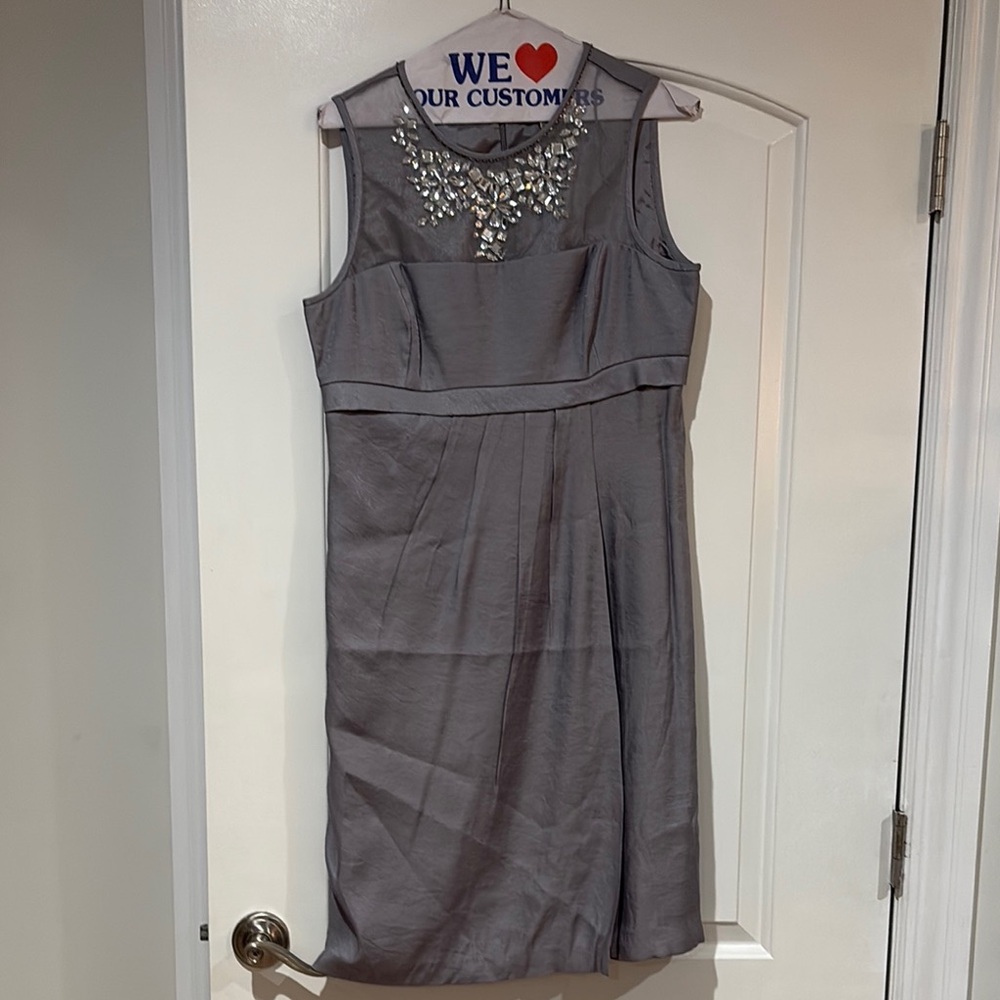 Adrianna Papell Gray Embellished Sheath Midi Dress